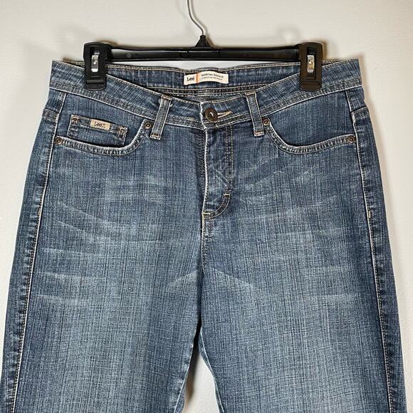 Lee Y2K Mid-rise Bootcut 8 Medium Wash Jeans Denim Patch Back pockets Retro - Picture 7 of 9